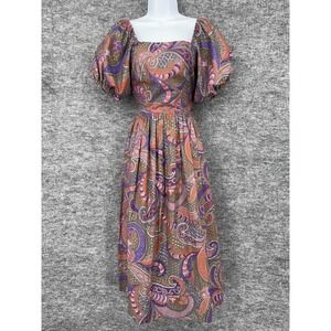 Vintage St. Gillian By Kay Unger Dress Womens 4 Paisley Puff Sleeve Midi Rayon